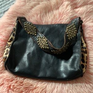 Two Bar West black leather purse, studded strap